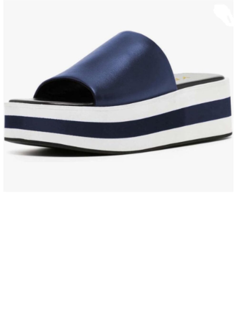 YDN Navy Platform Mules Square Open Toe Slippers Slide Sandals Contrast Shoes